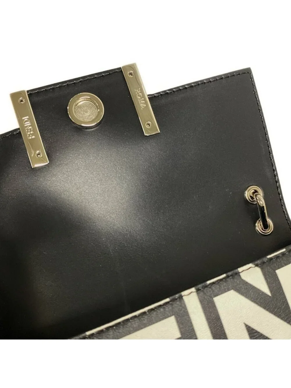 Fendi Baguette Phone Pouch Black White Mini Bag Leather